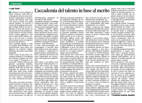 Corriere dell’Umbria: L’accademia del talento in base al merito